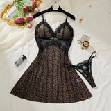 Zavelle Leopard Lace Babydoll & Panty Set