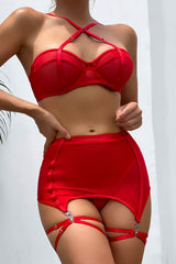 Mesh Cage Bra and garter belt Set