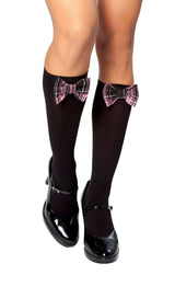 pair-of-black-stockings-with-black-and-pink-plaid-bow