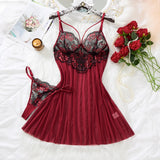 Virelle Wine Red Black Babydoll & Panty Set