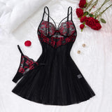 Noirelle Black Crimson Lace Babydoll & Panty Set