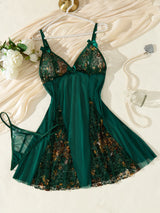Seravelle Golden Green Lace Babydoll & Panty Set