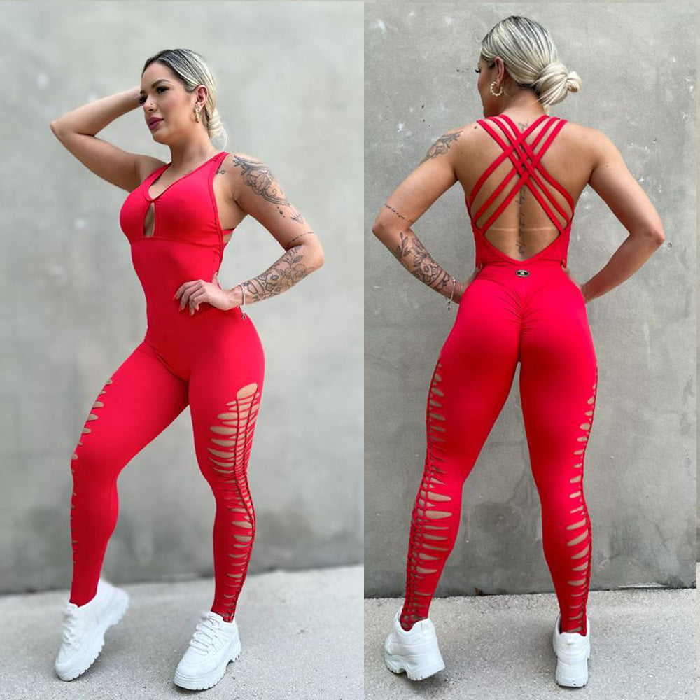 SCRUNCH BOOTY RED RIPPED JUMPSUIT