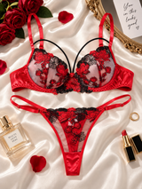 Varessa Red & Black Lace Bra & Panty Set