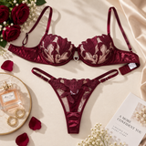 Vespera Burgundy Floral Bra & Panty Set
