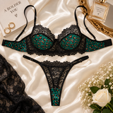Zavira Emerald Leopard Lace Bra & Thong Set
