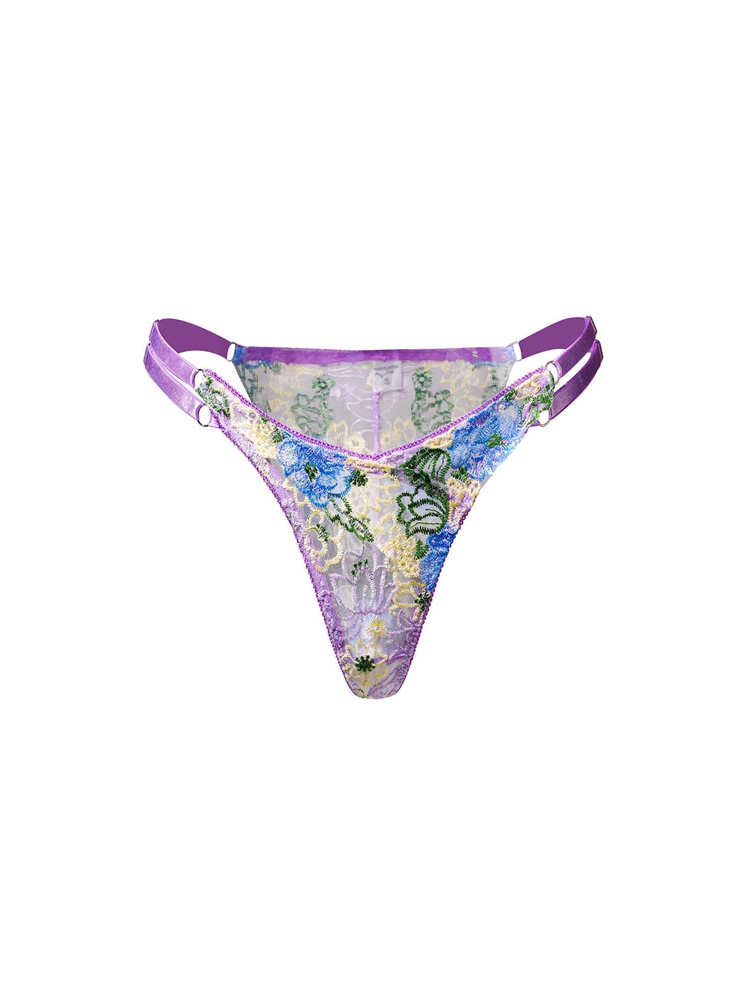 Purple Florals Embroidery Thong