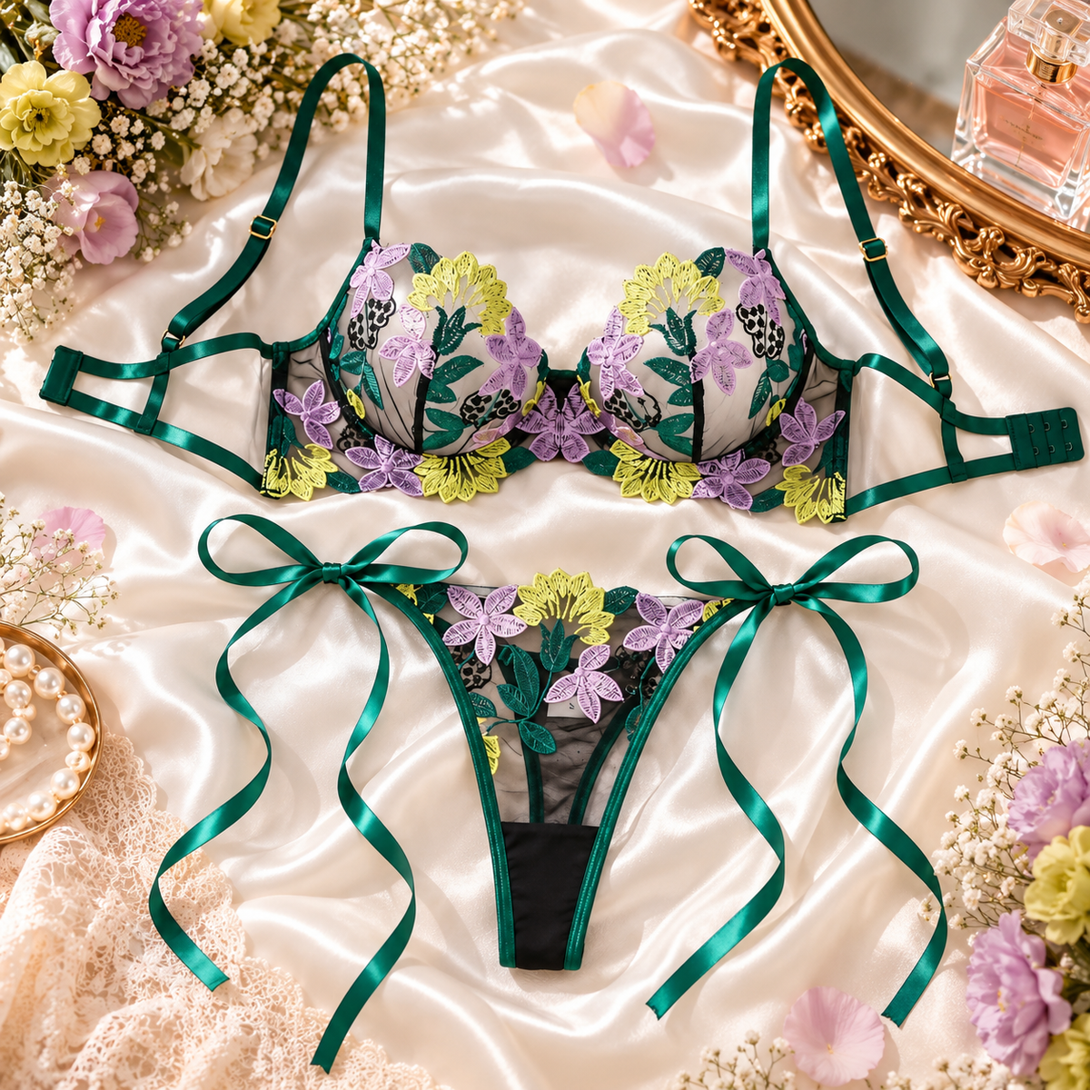 Zelmira Emerald Bra & Tie-Side Panty Set
