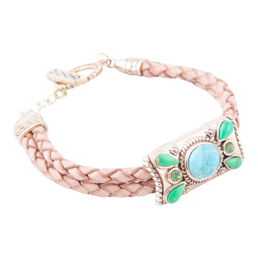 Legacy Lime Green and Blue Turquoise Braided Leather Bracelet