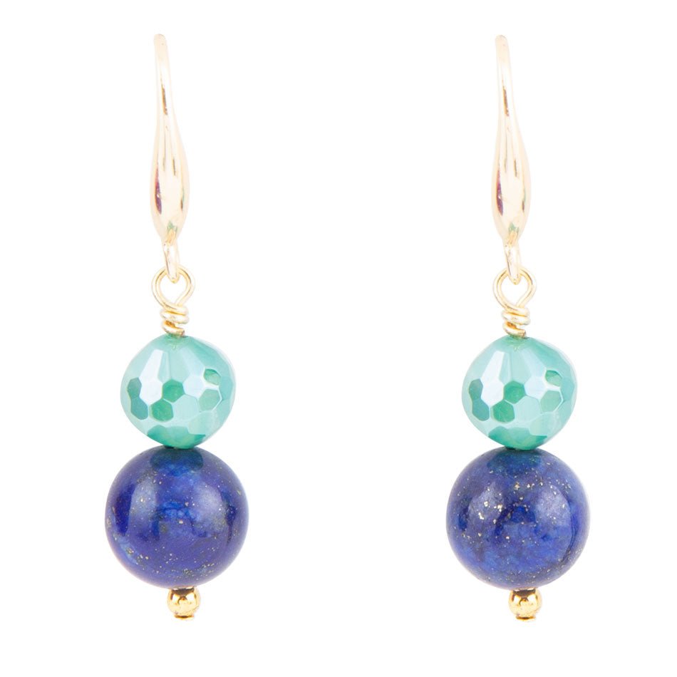 Dreamy Blue Lapis Green Golden Drop Earrings