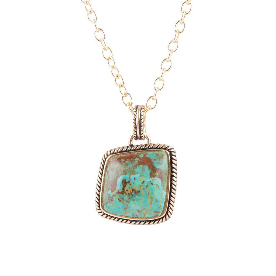 Genuine Turquoise and Bronze Roped Pendant Necklace