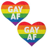Love: Rainbow 'GAY AF' on Glitter Velvet Heart Nipple Pasties by Pastease® o/s