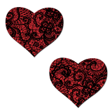 Red Glitter Heart with Black Lace overlay Nipple Pasties by Pastease®