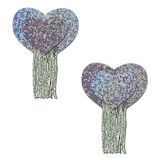 Love: Silver Glitter Hearts with Tassel Fringe Nipple Pasties by Pastease®