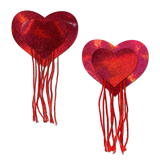 Tassels: Red Holographic Hearts with Tassel Fringe Nipple Pasties by Pastease®