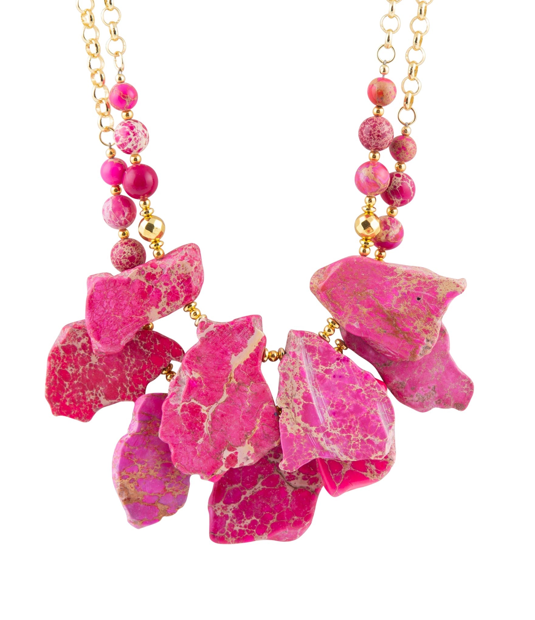 Pink Magenta Dreams Jasper and Goldtone Statement Necklace