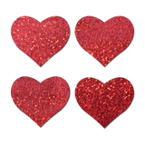 Petites: Two-Pair Small Red Glitter Hearts Nipple Pasties by Pastease®