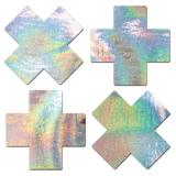 Petite Plus X: Two Pair of Small Holographic Silver Cross Nipple Pasties by Pastease® o/s