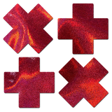 Petite Plus X: Two Pair of Small Liquid Red Cross Nipple Pasties by Pastease® o/s