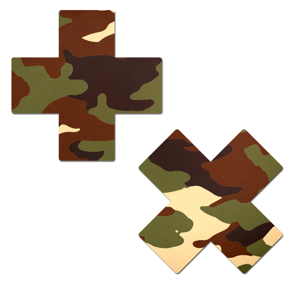 Plus X: Green Camo Cross Nipple Pasties by Pastease®