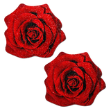 Rose: Glitter Velvet Blooming Rose Flower Nipple Pasties by Pastease®