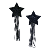 Tassel Pasties: Black Sparkle Star Pastease with Long Fringe Nipple Pasties by Pastease® o/s